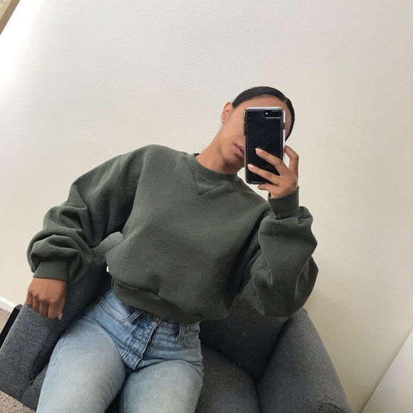 Russell Athletic Tops - Olive crop sweatshirt